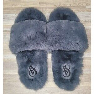Victoria's Secret Faux Fur Fuzzy Slipper Gray Woman's Size Large - NEW